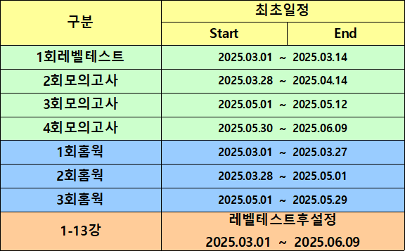 최종 일정 안내
